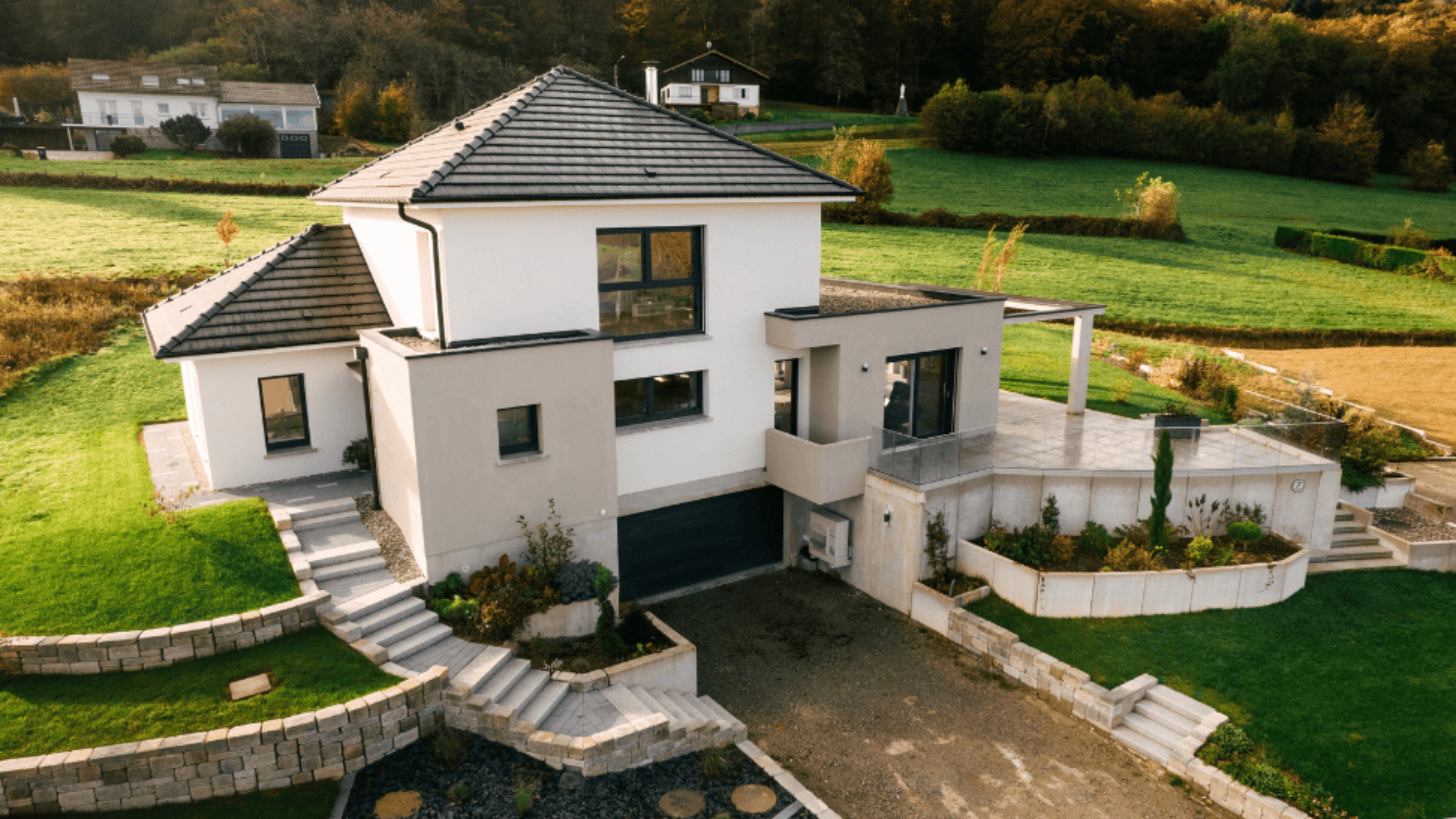 maison architecte toit plat double escaliers