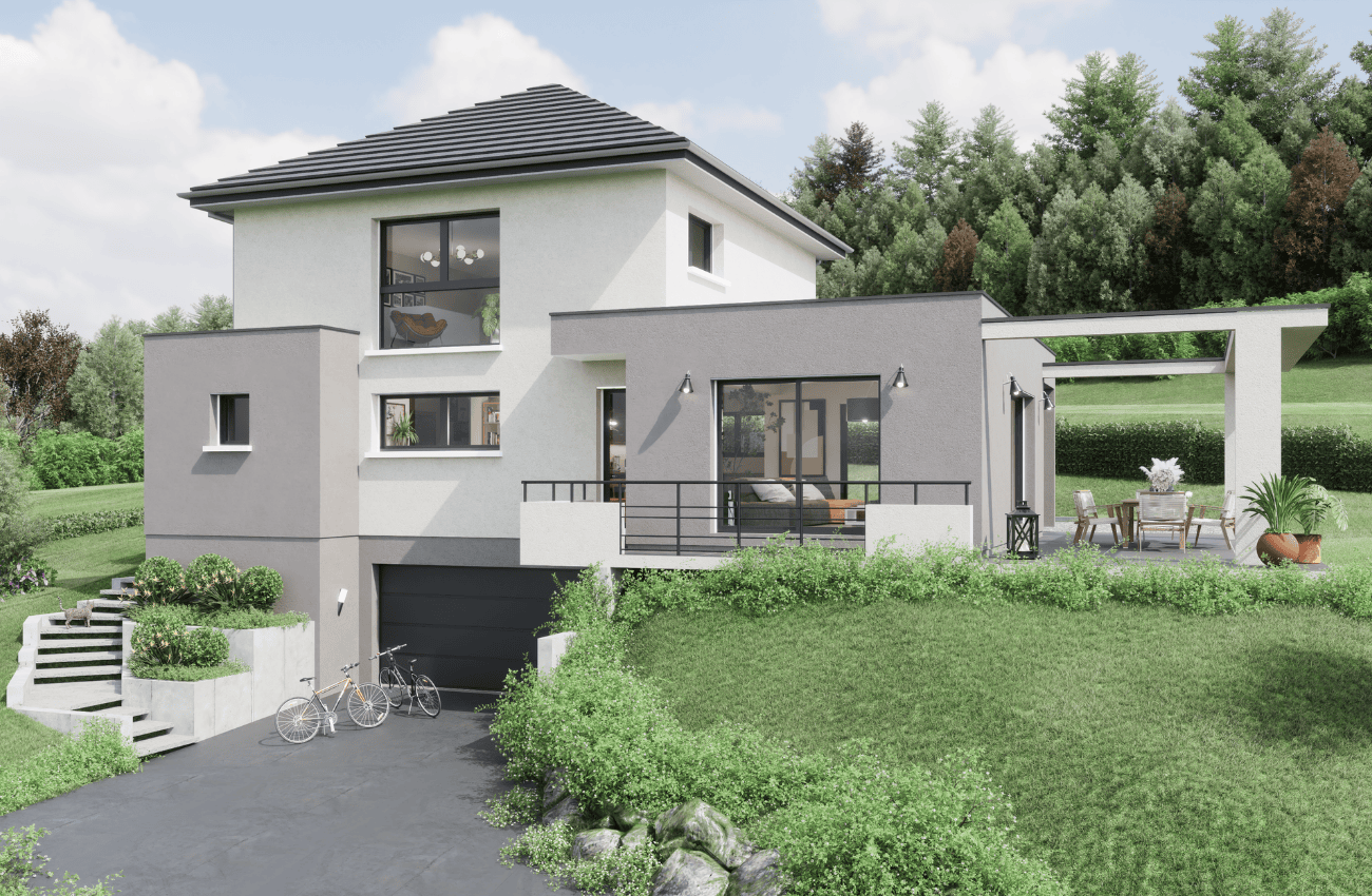 maison architecture toit plat avec garage