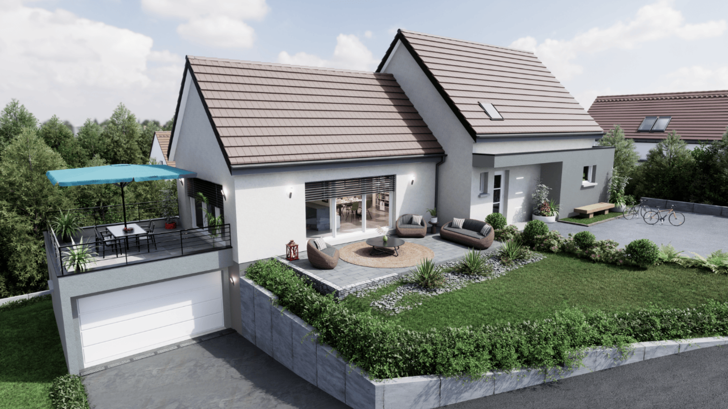 maison contemporaine double toiture avec garage