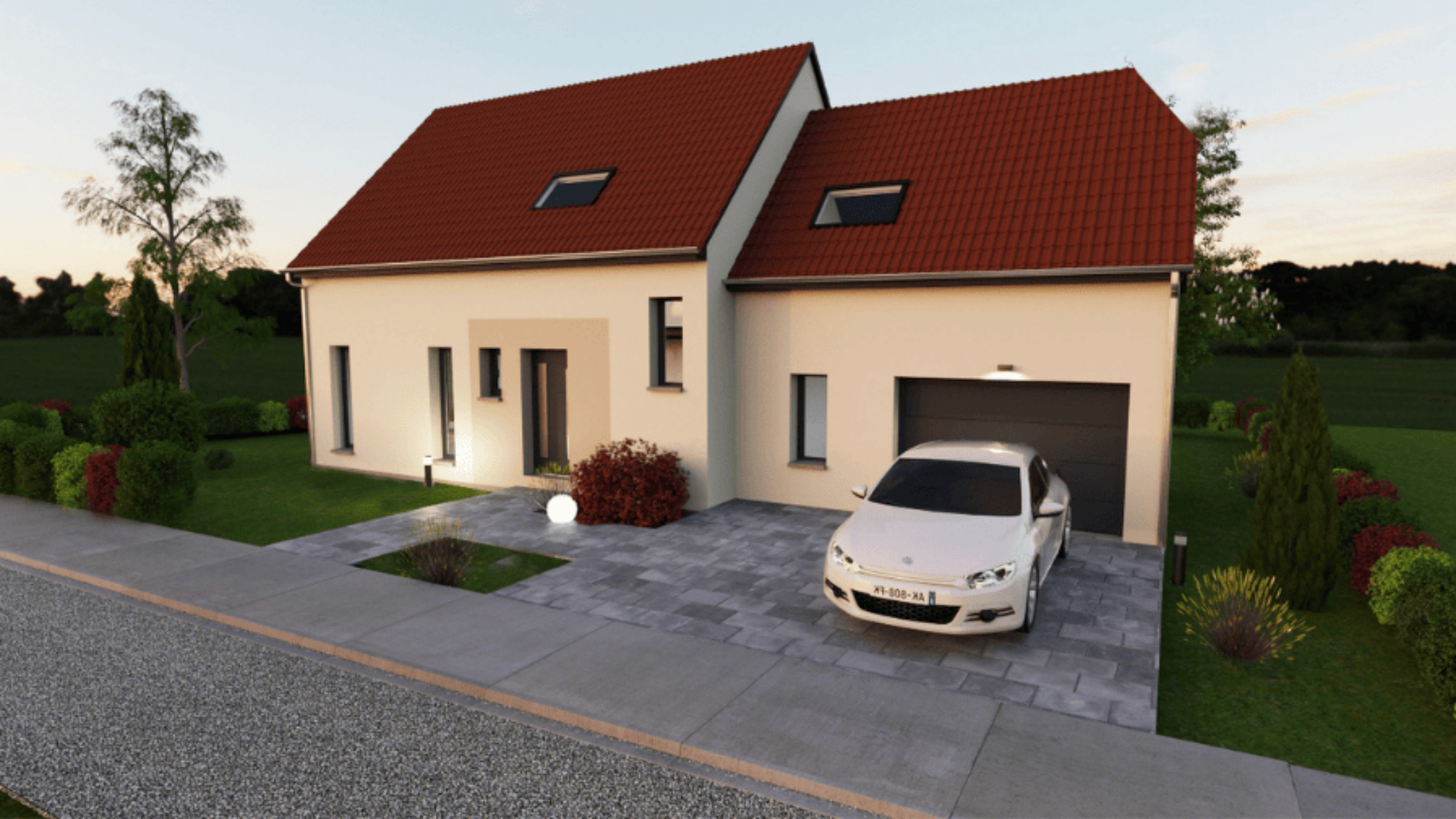 maison moderne double toiture