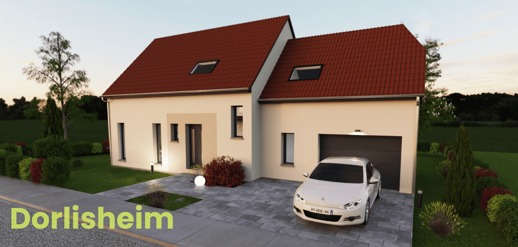 maison moderne double toiture avec un garage