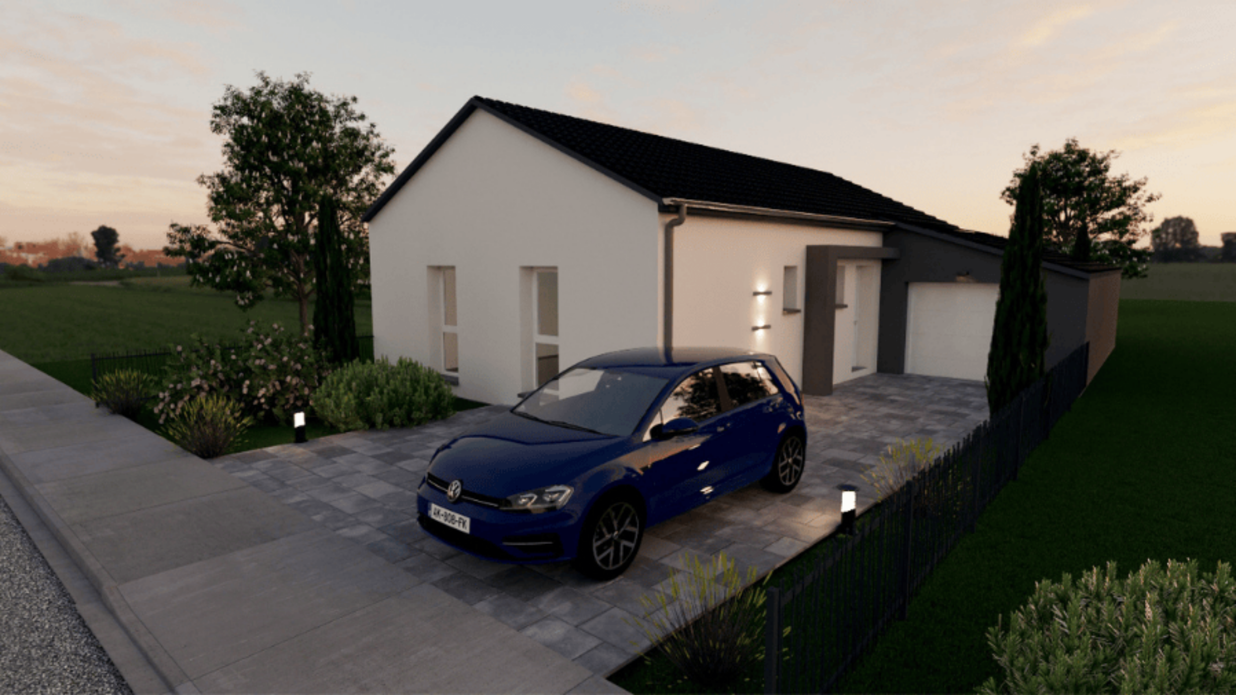 maison moderne plain pied toit plat