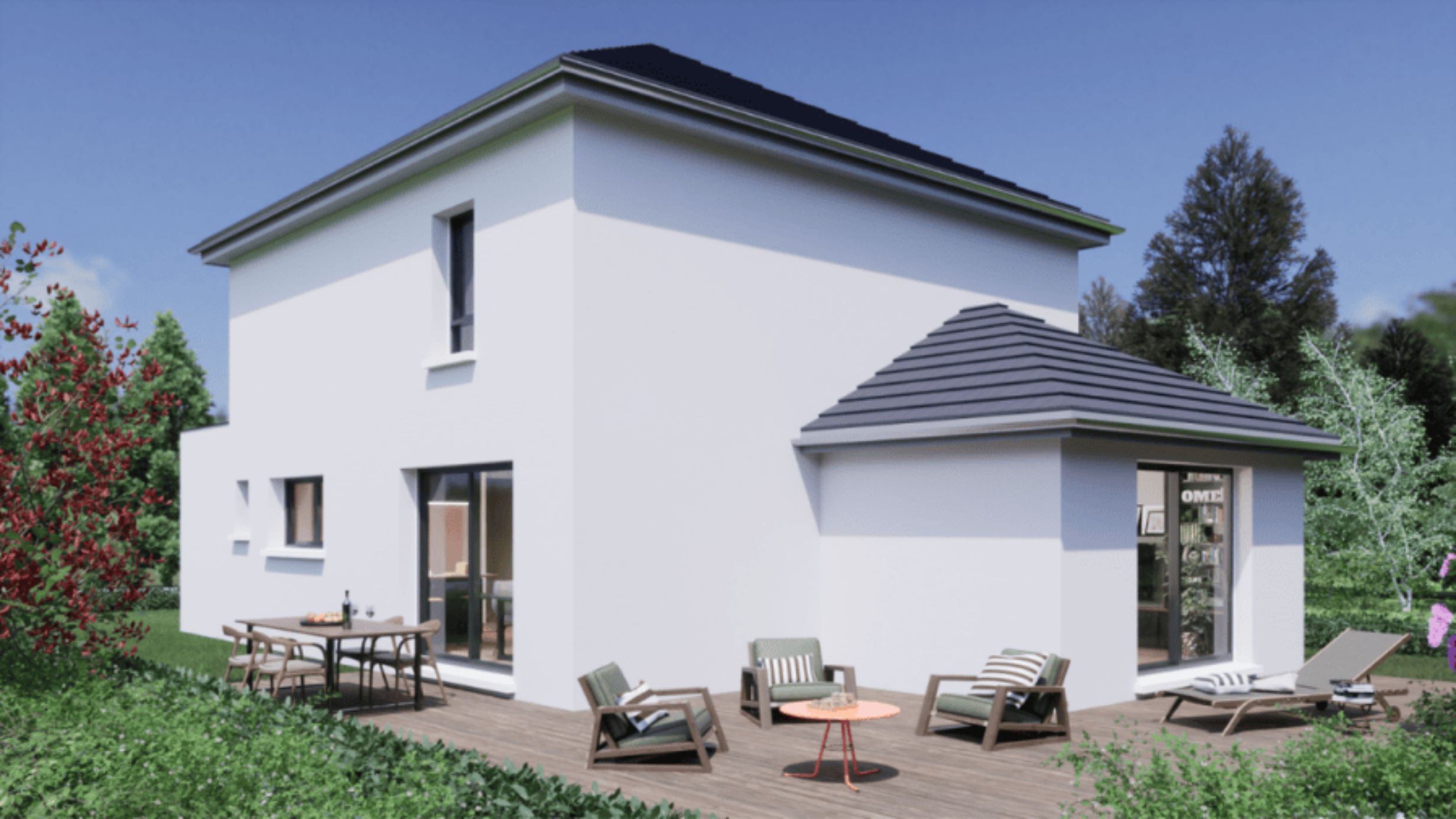 visuel 3d maison moderne toit plat vue arriere